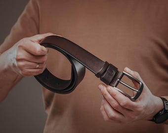 Brown mens leather belt - Belt for him - Handmade mens belt - Belt for dad