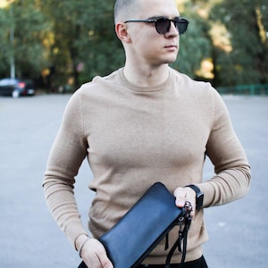 Men’s Leather Clutch in Black Genuine Grained Leather – a convenient accessory for documents and everyday use