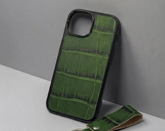 Leather iPhone Case(green) - iPhone Case cover - Handmade iPhone case + Keyring