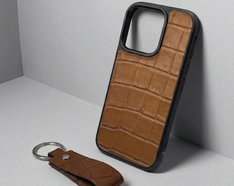 Leather iPhone Case (brown) - Handmade iPhone case + keyring