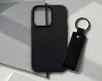 Leather iPhone Case(black) - Handmade iPhone case - iPhone cover for men + keyring