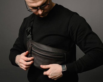 Leather Belt Bag -  Brown Fanny Pack - Waist bag for men