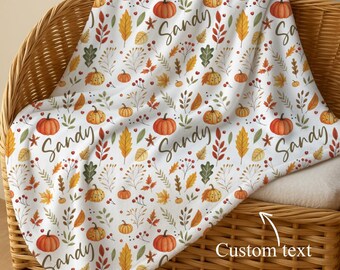 Personalized Pumpkin Baby Blanket: Soft Cozy Blanket , Custom Name Print