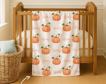 Personalized Pumpkin Baby Blanket: Soft Cozy Blanket , Custom Name Print