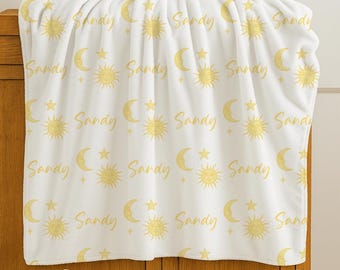 Manta personalizada de luna y estrellas: manta suave y acogedora con nombre personalizado.
