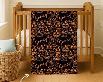 Personalized Pumpkin Baby Blanket: Soft Cozy Blanket, Custom Name Print