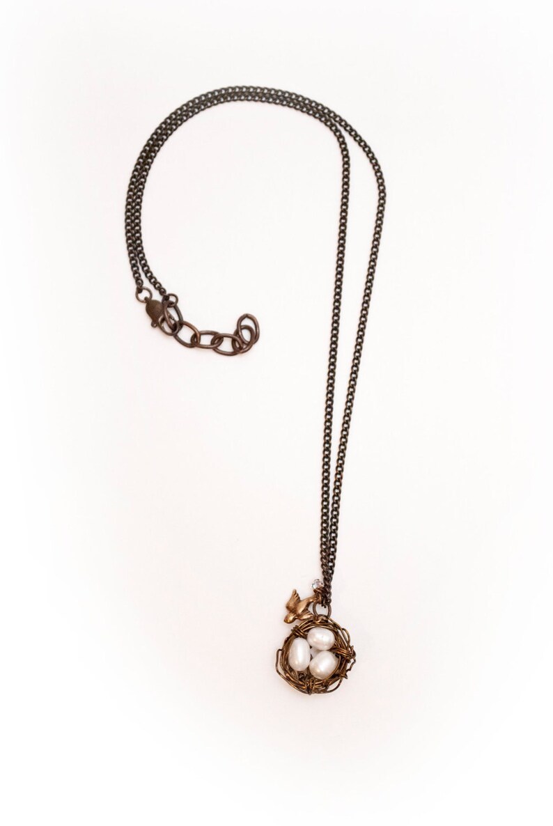 Bird Nest Crystal and Pearl Necklace Etsy