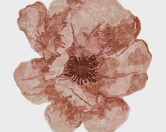 Hand-Tufted Botanical Silk Flower Rug, Watercolor Floral, Terracotta & Beige