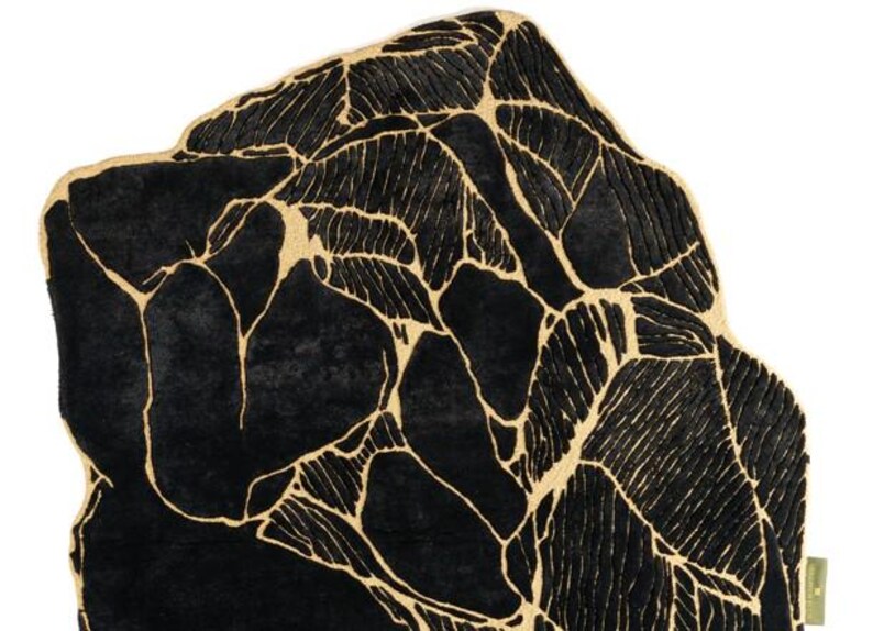 Hand-Tufted Wool & Botanical Silk Rug | Black and Gold Design image 7
