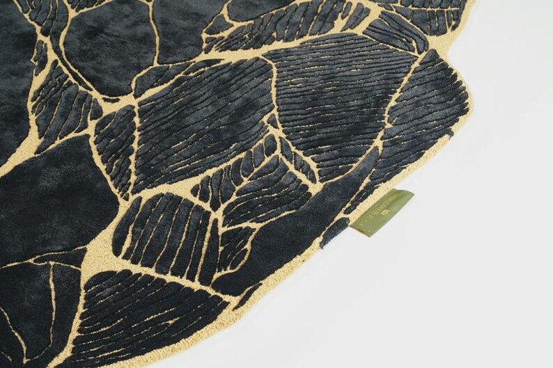 Hand-Tufted Wool & Botanical Silk Rug | Black and Gold Design image 5