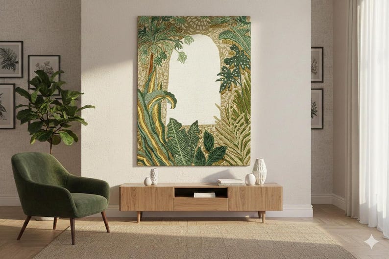 Hand-Tufted Botanical Silk & Wool Rug – Tropical Botanical Archway Design image 3