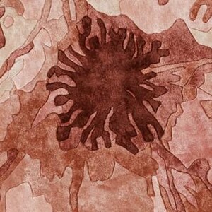 May include: Abstract artwork in shades of brown and tan. The central focus is a dark brown, spiky shape resembling a stylized flower or organic form. The background features a network of lighter brown lines and shapes, creating a textured, layered effect.