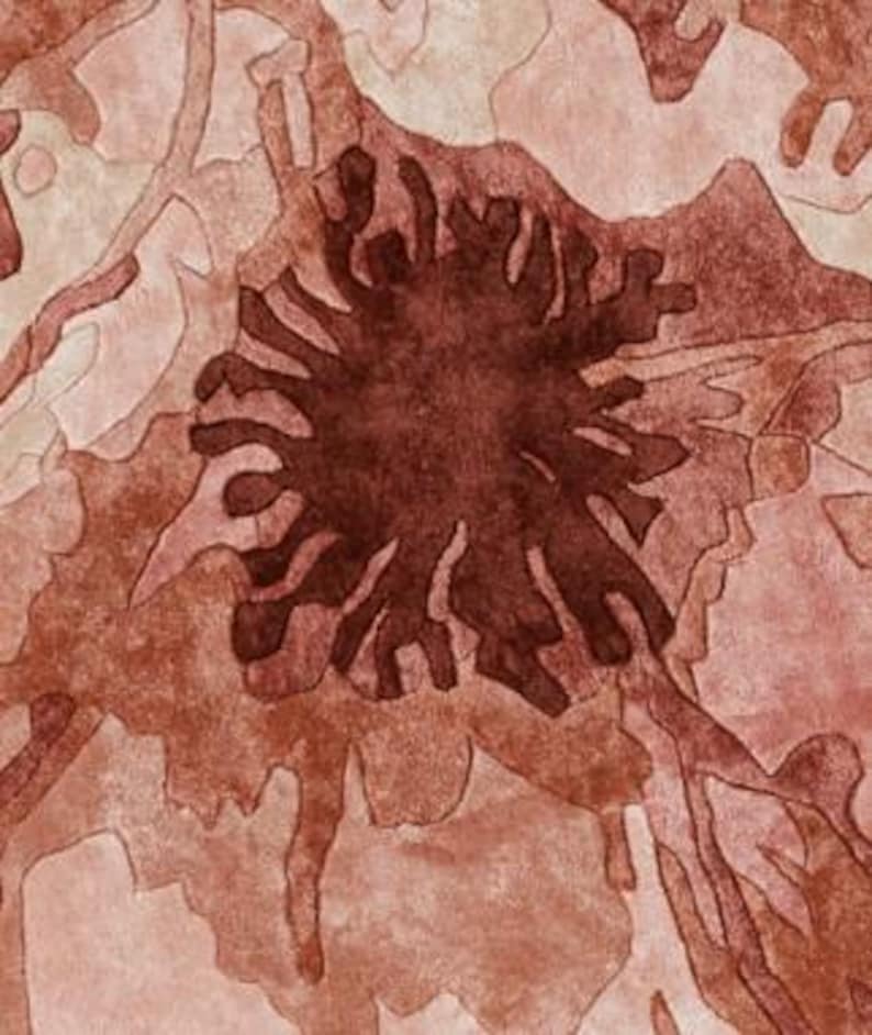 May include: Abstract artwork in shades of brown and tan. The central focus is a dark brown, spiky shape resembling a stylized flower or organic form. The background features a network of lighter brown lines and shapes, creating a textured, layered effect.