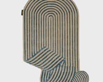 Hand-Tufted Wool Rug, Geometric Arch Design, Contemporary Runner