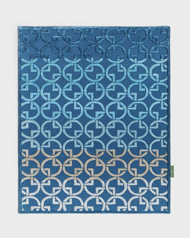 Hand-Tufted Wool & Botanical Silk Rug | Gradient Chain Design image 1