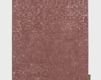Hand-Tufted Wool & Botanical Silk Rug – Dusty Rose Geometric Carpet
