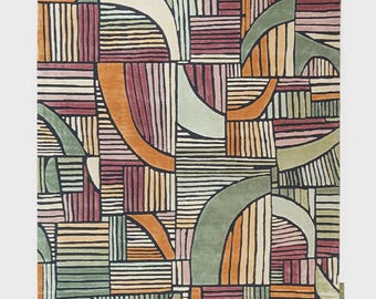 Hand-Tufted Wool Rug – Abstract Geometric Mid-Century Modern Carpet