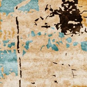 Handtuftad botanisk sidenmatta - abstrakt konstdesign - blågrön, beige och brun - handgjord modern matta bild 9