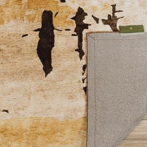 Handtuftad botanisk sidenmatta - abstrakt konstdesign - blågrön, beige och brun - handgjord modern matta bild 5