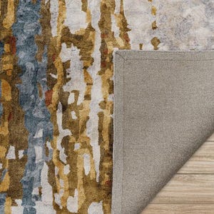 Hand-Tufted Botanical Silk Rug | Abstract Blue & Rust Modern Carpet image 6