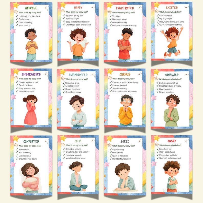Emotion Map Cards for Kids – 24 Printable Emotional Learning Cards ...