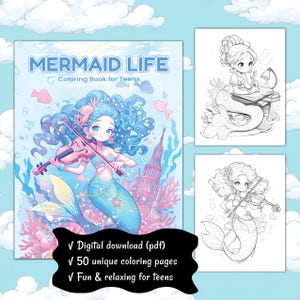 50 Cute Mermaid Coloring Pages for Kids & Adults | Fantasy Underwater Ocean Coloring Book PDF | Fun Printable Activity