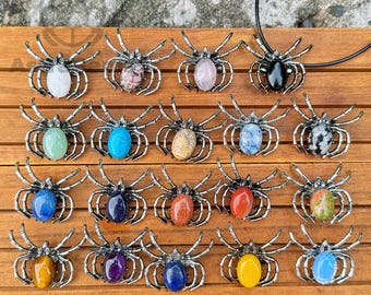 Handmade Crystal Spider Brooch/Pendant Adjustable Necklace Unique Jewelry with Various Gemstones