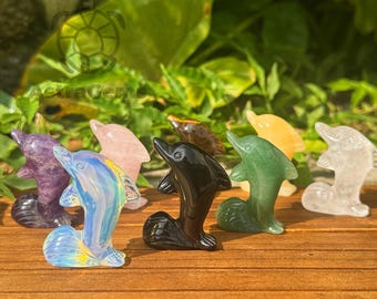 Estatueta de golfinho com pedras preciosas naturais: decoração de cristal de 5 cm para cura de animais para presente dela
