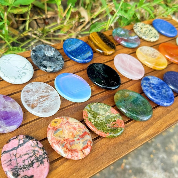 Polished Crystal Worry Stone: Natural Gemstone Pocket Stone for Stress Relief