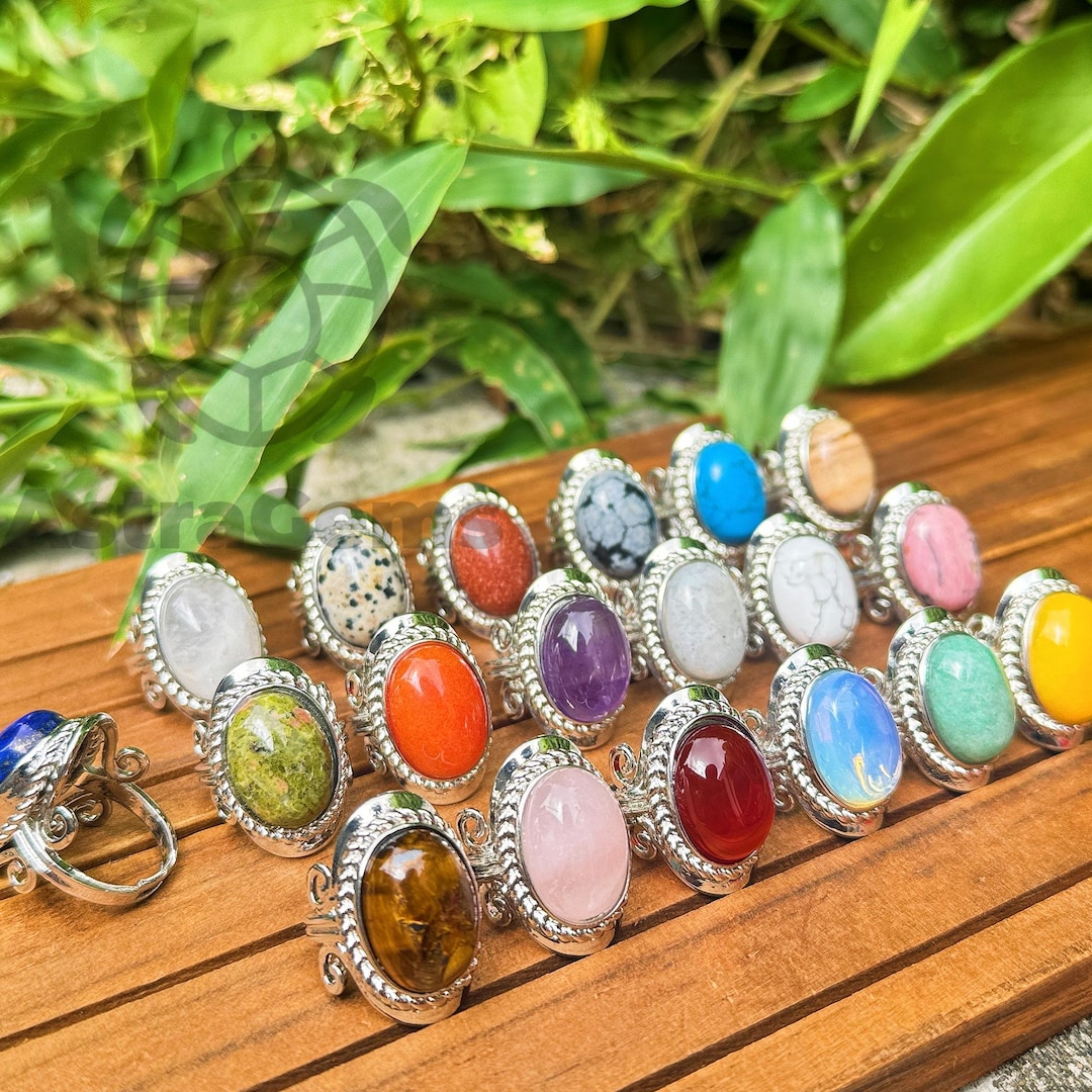 Crystal Setting Ring Handmade Adjustable Crystal Ring – Boho Silver-tone Gemstone Statement ...