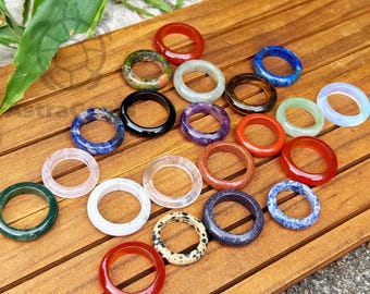Natural Gemstone Crystal Band Ring - Healing Stackable Ring