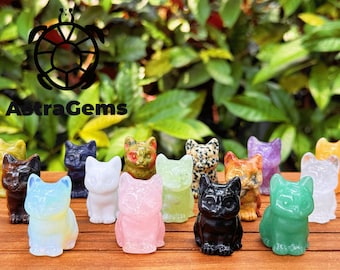 Handmade 4cm Gemstone Cat Natural Crystal Carving Spiritual Companion Animal Desk Decor Gift