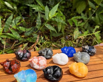 Crystal Sleeping Cat Statue: Hand-Carved Gemstone Healing Decor