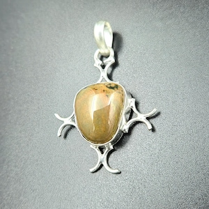 Jasper Pendant 925 Silver Handmade, Tribal Necklace Boho Statement Jewelry, Natural Jasper Gemstone, Anniversary Gift, Wedding Gift,