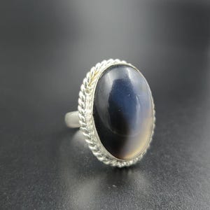 Black Agate Ring, 925 Silver Statement Ring, Protective Healing Stone, Grounding Crystal Jewelry, Gift for Her, Boho Spiritual Ring