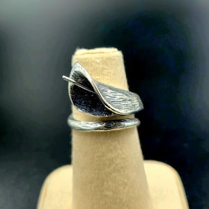 Oxidized Sterling Silver Calla Lily Ring, Adjustable Floral Wrap