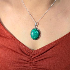 Handmade Malachite Pendant, 925 Silver Green Gemstone Necklace, Healing Crystal Jewelry, Protective Stone, Gift for Her, Anniversary Gift