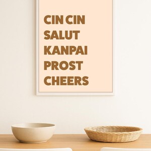 Cin Cin, Salut, Kanpai, Prost, Cheers – Cheers Wall Art Print, Typography Bar Cart Decor, Modern Kitchen Poster – Digital Download