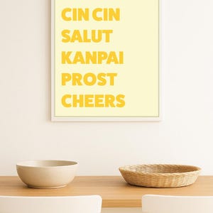 Cin Cin, Salut, Kanpai, Prost, Cheers – Cheers Wall Art Print, Typography Bar Cart Decor, Modern Kitchen Poster – Digital Download