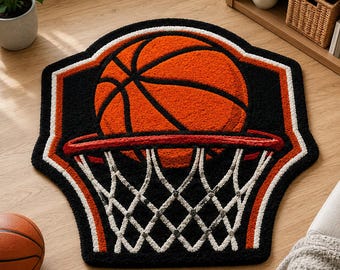 Handmade Tufted Basketball Hoop Rug, Sports Theme Carpet, Boys Room Decor