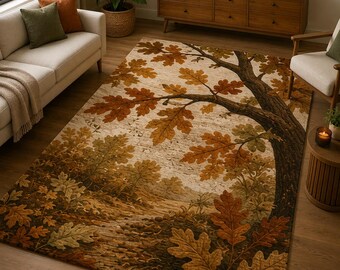 Autumn Forest Area Rug, Handmade Tufted Nature Rug, Fall Leaves Living Room Carpet, Woodland Decor Rug, Cozy Cottagecore Home Accent