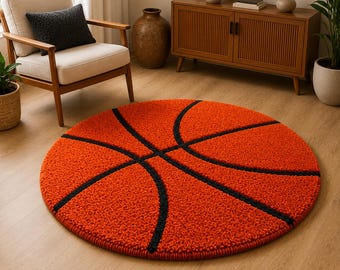 Basketball Round Area Rug, Handmade Tufted Sports Rug, Basketball Bedroom Decor, Boys Room Carpet, Gamer Room Rug, Basketball Fan Gift