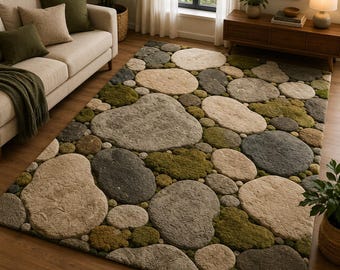 Zen Garden Stone Rug – Handmade Nature-Inspired Area Rug for Living Rooms, Japandi Homes & Cozy Modern Spaces