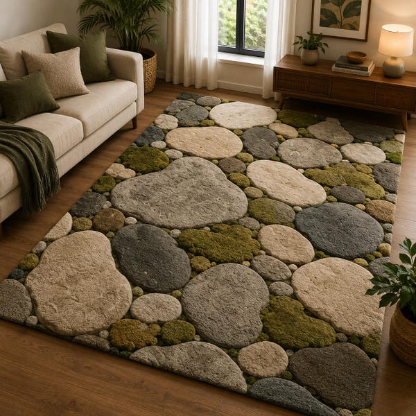 Tapis de jardin zen en pierre - Tapis fait main inspiré de la nature pour les salons, les maisons Japandi et les espaces modernes confortables