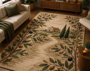 Olive Grove Rug – Handmade Mediterranean Area Rug for Living Rooms, Farmhouse Homes & Tuscan-Inspired Decor