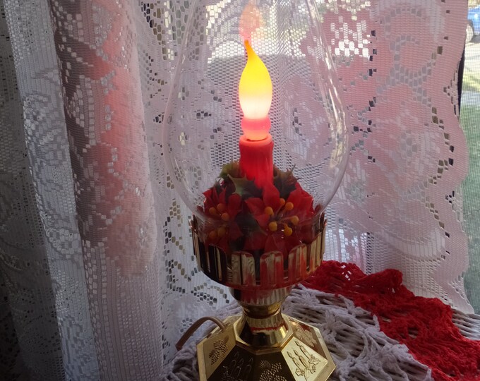 Vintage Christmas Lantern Red Poinsettias Gold Plastic Base - Etsy