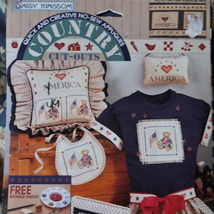 Vintage 1995 Daisy Kingdom Country Cut-Outs American Bear Flaga Ameryki Czerwony Biały Niebieski Panel z tkaniny bawełnianej