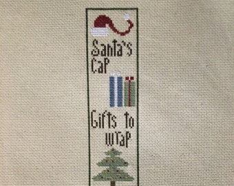 Vintage Santa's Cap Gifts To Wrap Trim The Tree Christmas Glee Finished Needlepoint Art