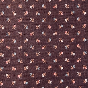 Vintage Miniature Brown Peach Blue White Floral Flowers Cotton Quilt Fabric