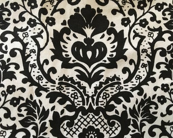 Tissu en coton damassé noir et blanc vintage